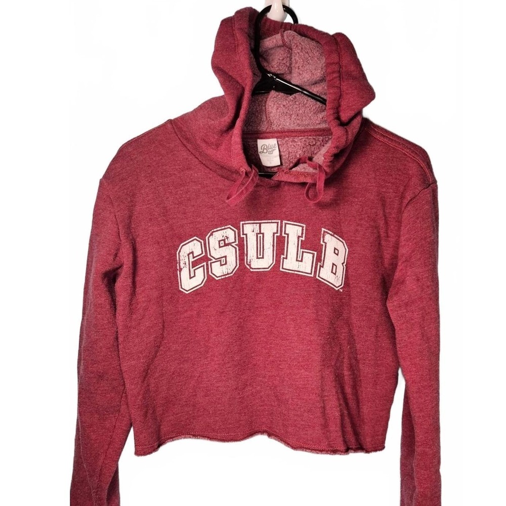 CSULB California State Long Beach Cropped Hoodie Sweatshirt Maroon Heather Small
